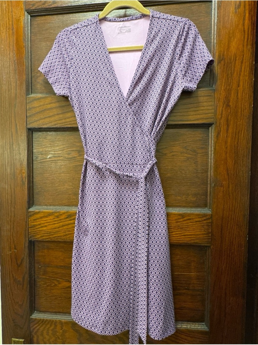 Eddie Bauer Lavender Geometric Wrap-Style Midi Dress